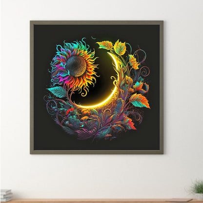 Crescent Moon And Sunflower - Full Round Drill Diamond Painting 30*30CM