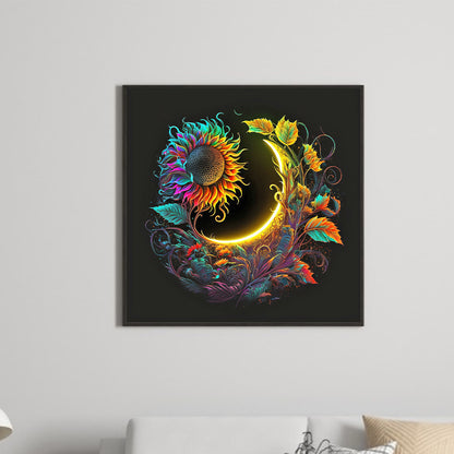 Crescent Moon And Sunflower - Full Round Drill Diamond Painting 30*30CM