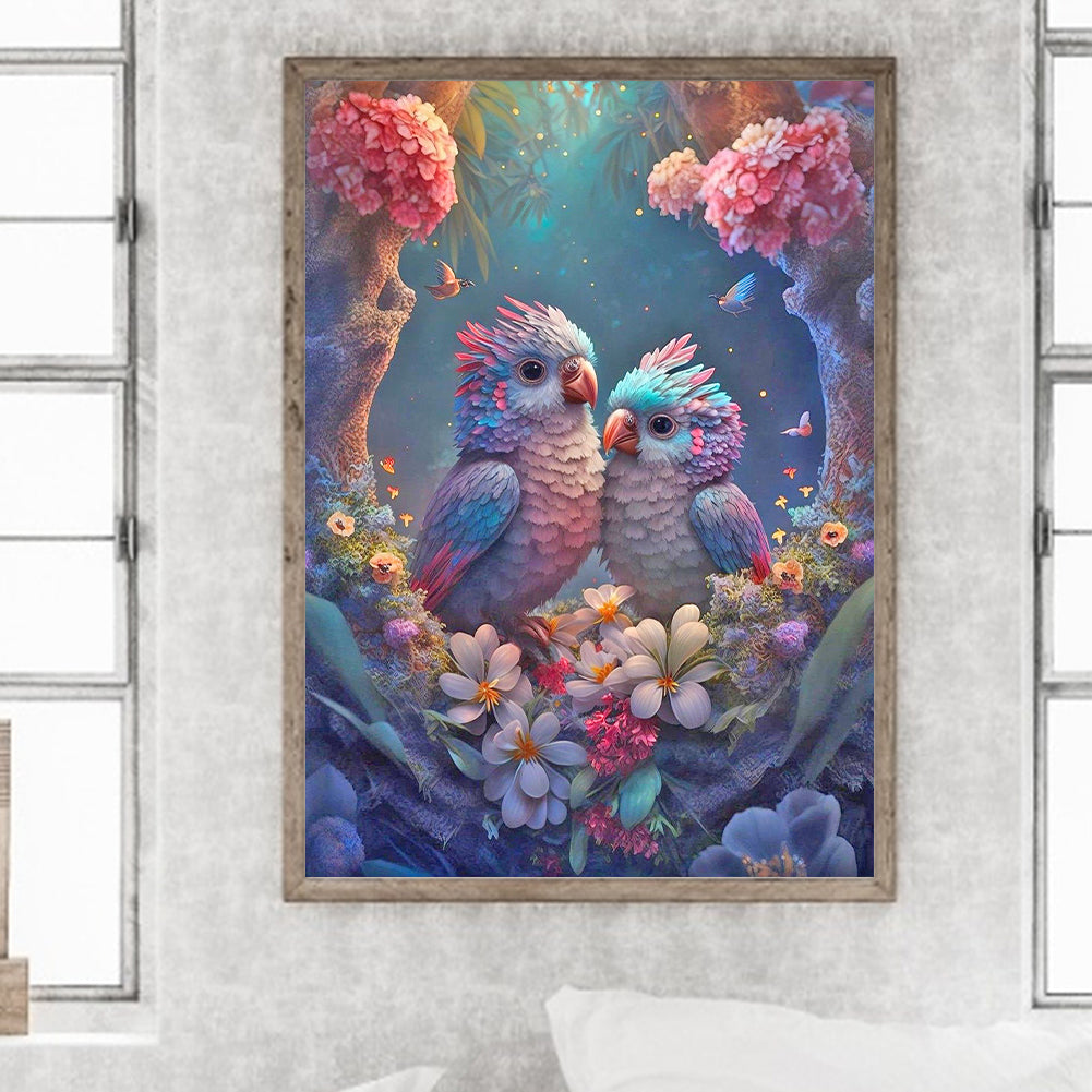 Two Little Birds In Flower Tree - Full Round Drill Diamond Painting 30*40CM