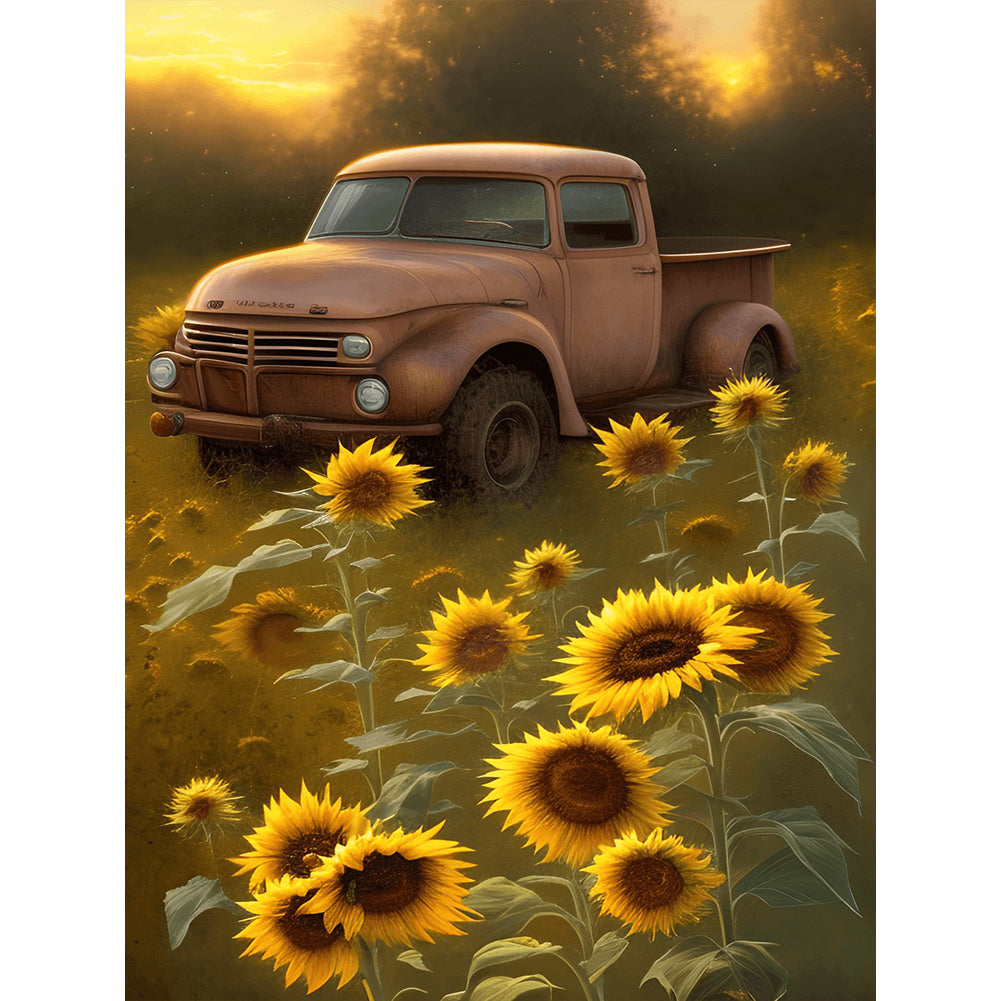 Sunflower Classic Car - Full Round Drill Diamond Painting 30*40CM