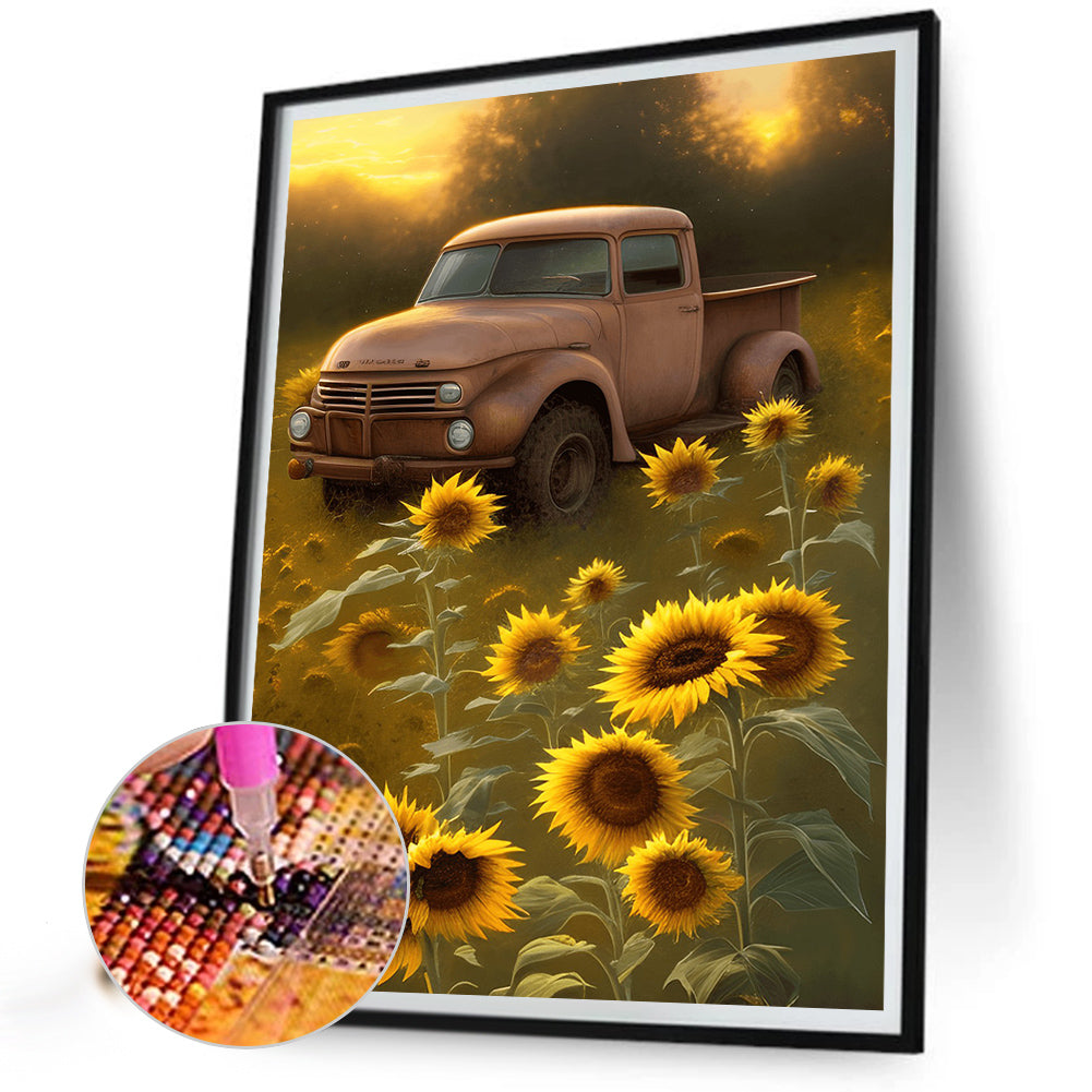 Sunflower Classic Car - Full Round Drill Diamond Painting 30*40CM