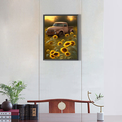 Sunflower Classic Car - Full Round Drill Diamond Painting 30*40CM