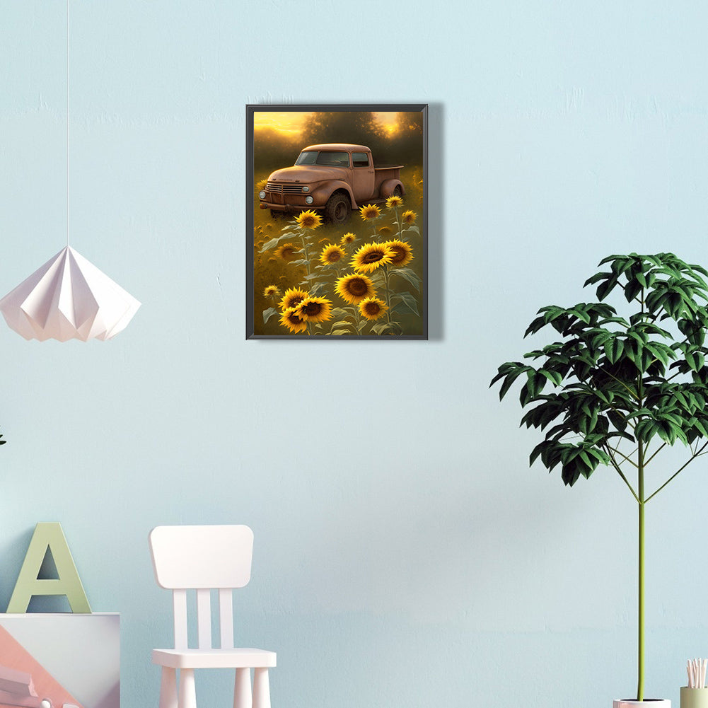 Sunflower Classic Car - Full Round Drill Diamond Painting 30*40CM