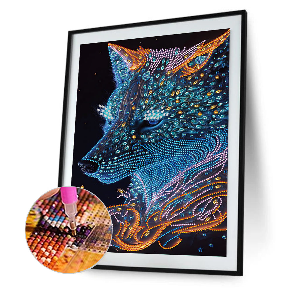 Handsome Light Point Wolf - Special Shaped Drill Diamond Painting 30*40CM