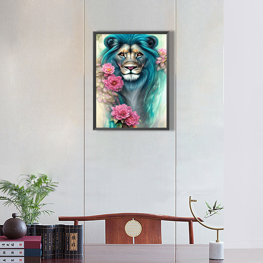 Flower And Lion - Full Round Drill Diamond Painting 30*40CM