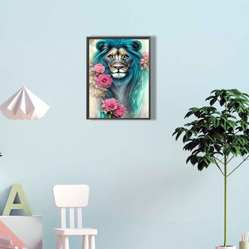Flower And Lion - Full Round Drill Diamond Painting 30*40CM