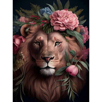 Flower And Lion - Full Round Drill Diamond Painting 30*40CM