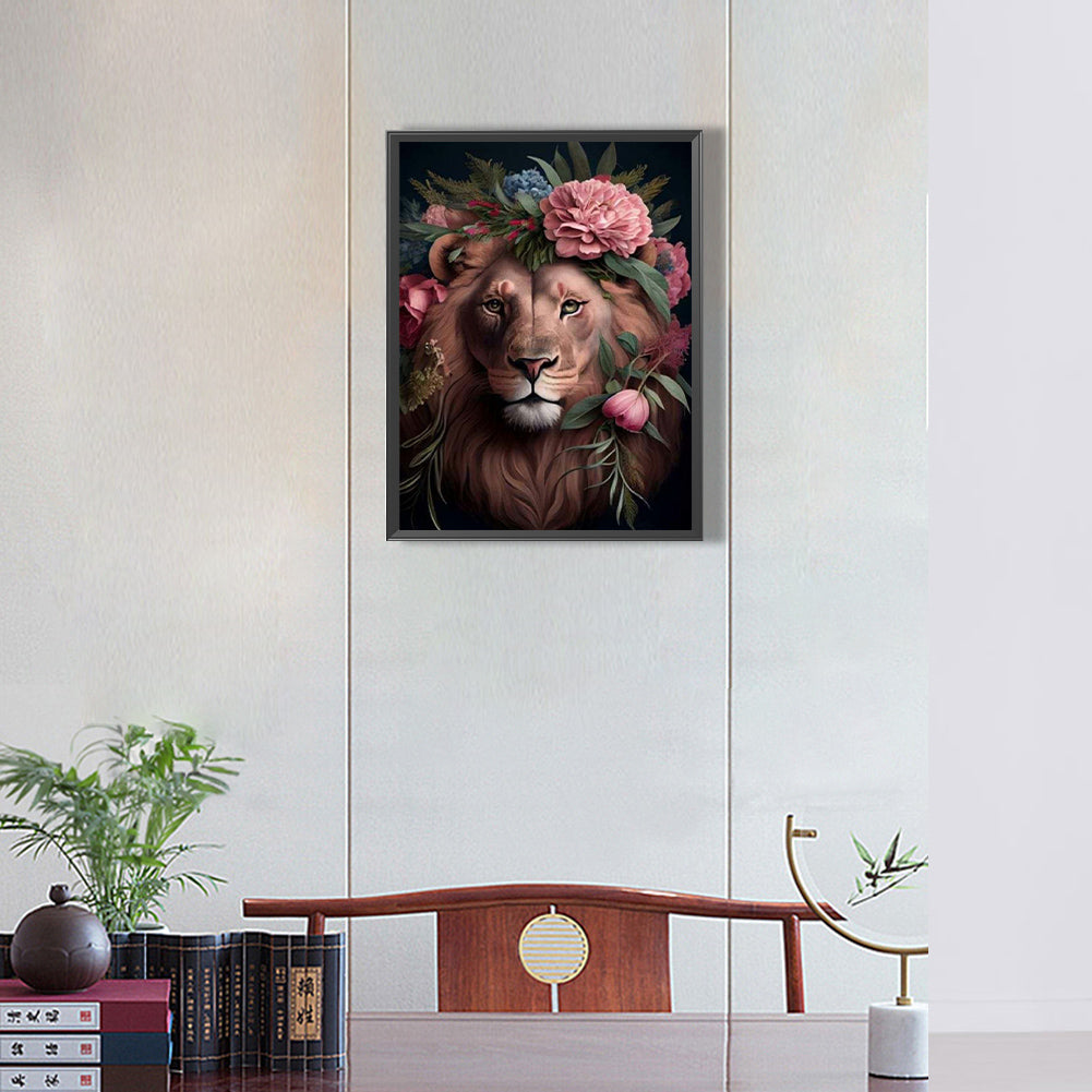 Flower And Lion - Full Round Drill Diamond Painting 30*40CM