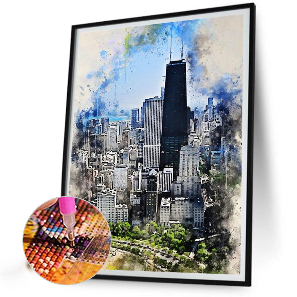Ink Style Places Of Interest - Full Round Drill Diamond Painting 30*40CM