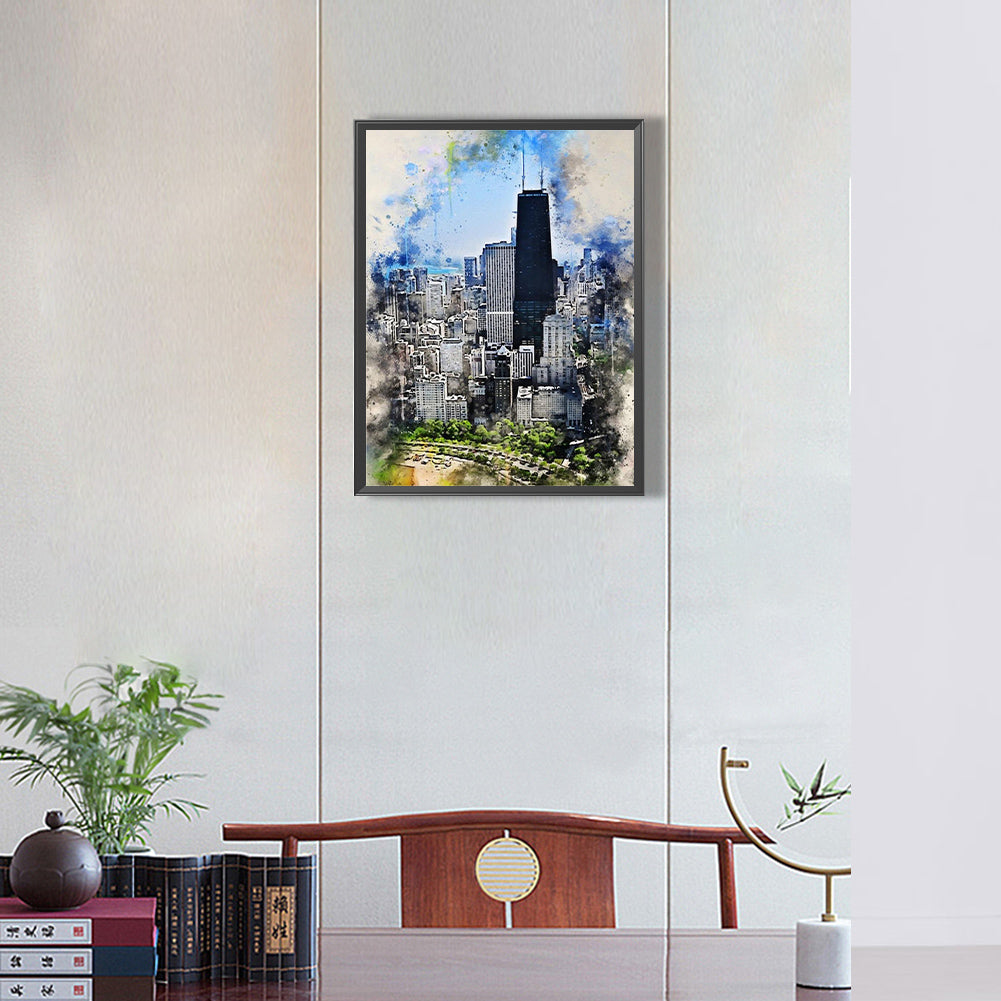 Ink Style Places Of Interest - Full Round Drill Diamond Painting 30*40CM