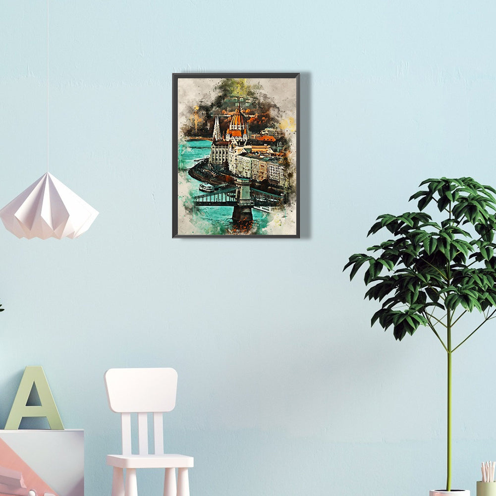 Ink Style Places Of Interest - Full Round Drill Diamond Painting 30*40CM