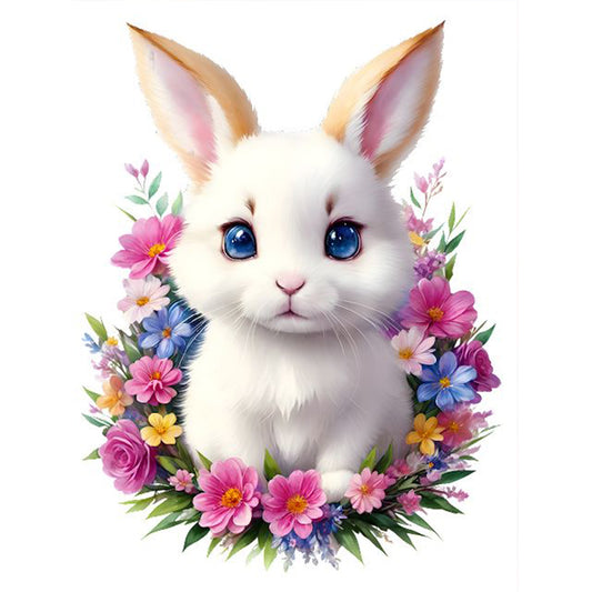 A Little White Rabbit Among Flowers - Full Round Drill Diamond Painting 30*40CM