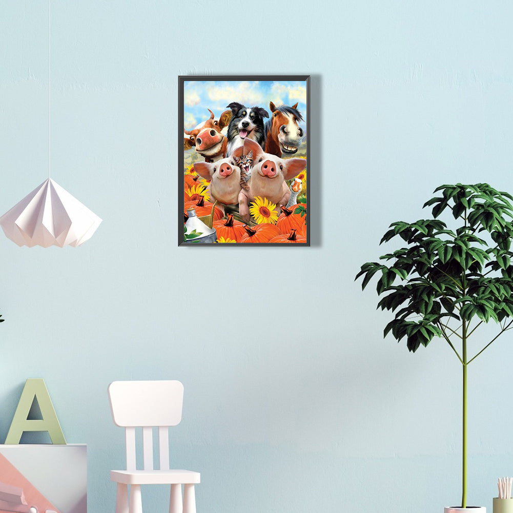 Group Photo Of Farm Animals - Full Round Drill Diamond Painting 30*40CM