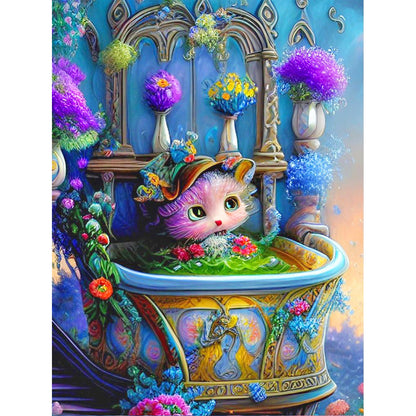 Kitten The Sun At The Castle - Full Round Drill Diamond Painting 30*40CM