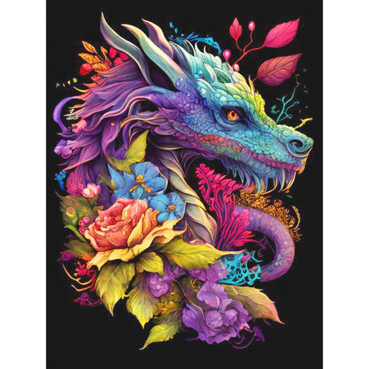 Dragon Surrounded By Flowers - Full Round Drill Diamond Painting 30*40CM