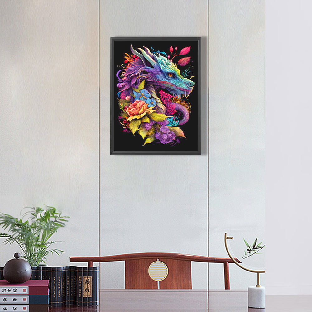 Dragon Surrounded By Flowers - Full Round Drill Diamond Painting 30*40CM