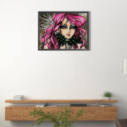 Pink Haired Girl Smiling - Full Round Drill Diamond Painting 40*30CM