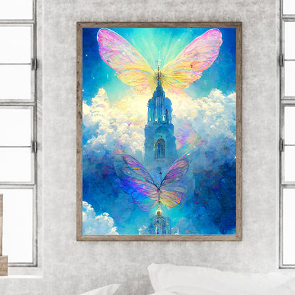 Butterfly Crystal Castle - Full Round Drill Diamond Painting 30*40CM