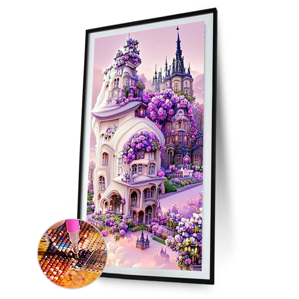 Fantasy Purple Flower Castle - Full Round Drill Diamond Painting 40*60CM