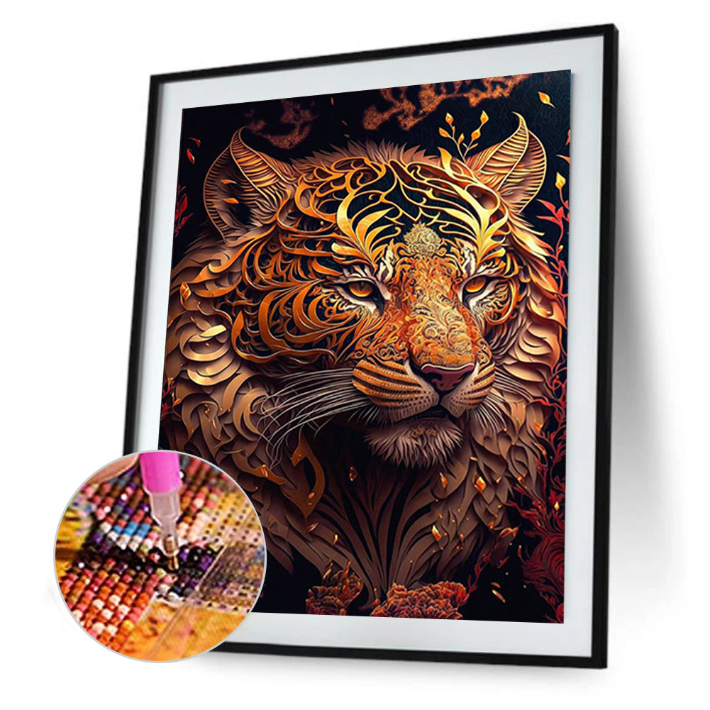 Vintage Carved Tiger - Full Round Drill Diamond Painting 50*60CM