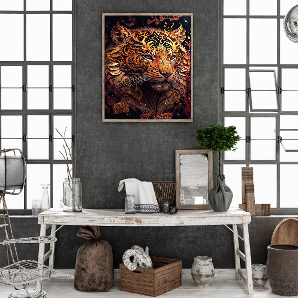 Vintage Carved Tiger - Full Round Drill Diamond Painting 50*60CM