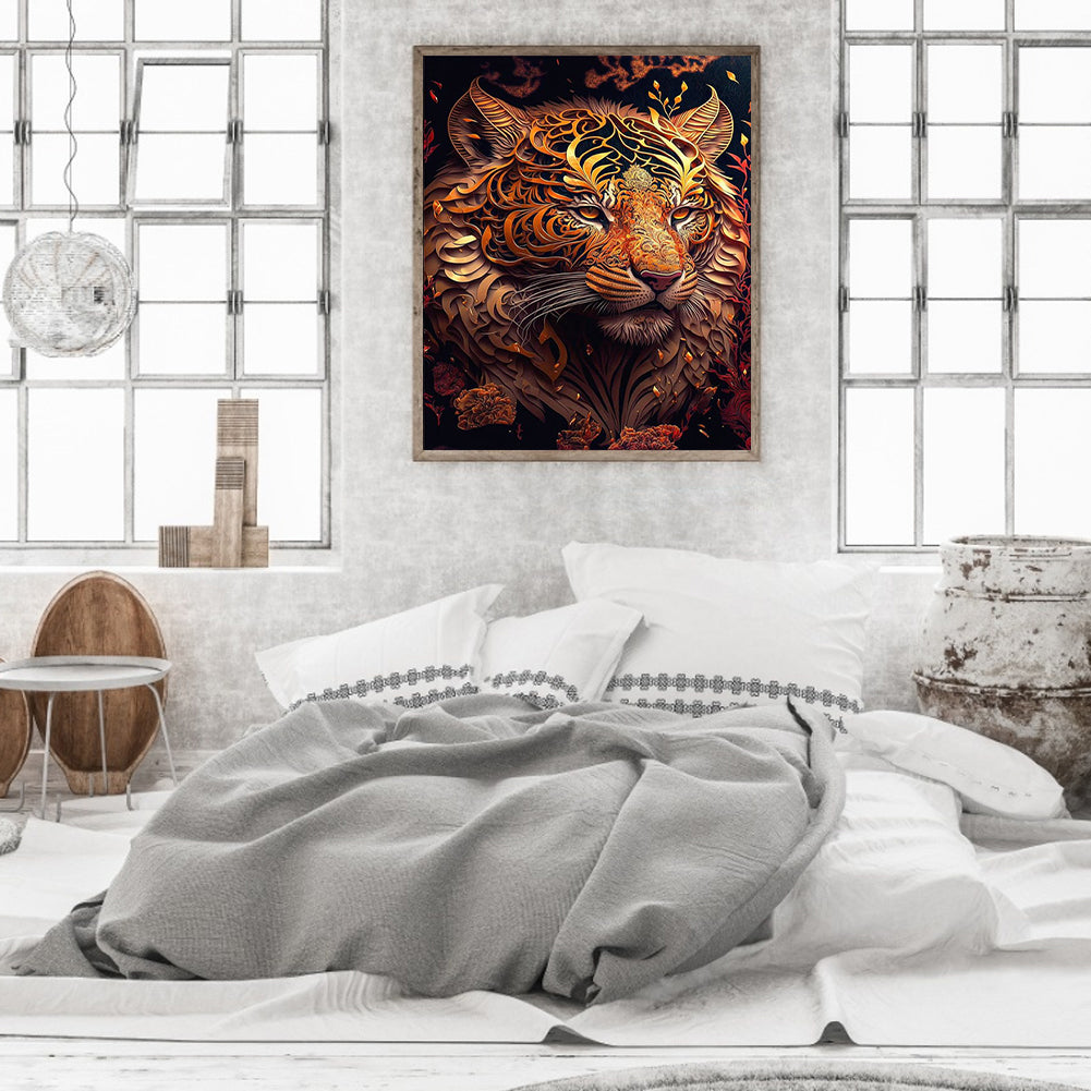 Vintage Carved Tiger - Full Round Drill Diamond Painting 50*60CM