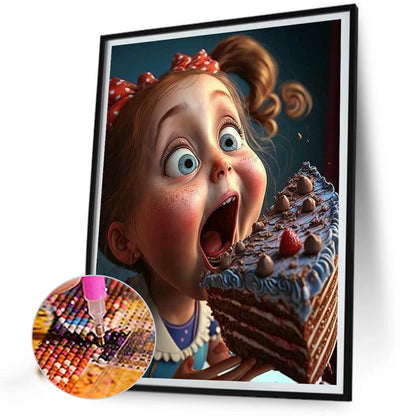 Girl Eating Cake - Full Round Drill Diamond Painting 30*40CM