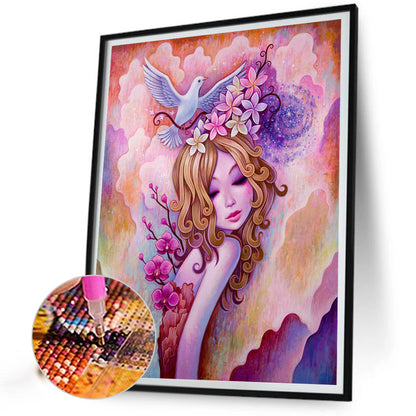 Cartoon Girl With Curly Hair - Full Round Drill Diamond Painting 30*40CM