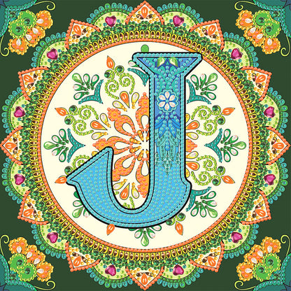J Letter Mandala - Special Shaped Drill Diamond Painting 30*30CM