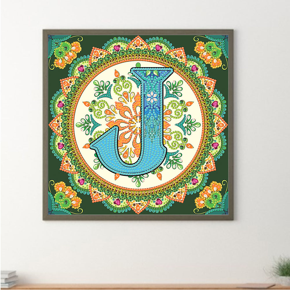 J Letter Mandala - Special Shaped Drill Diamond Painting 30*30CM