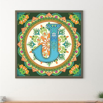 J Letter Mandala - Special Shaped Drill Diamond Painting 30*30CM
