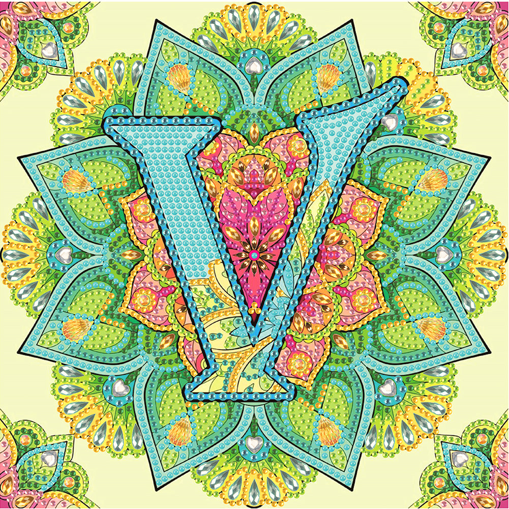 V Letter Mandala - Special Shaped Drill Diamond Painting 30*30CM