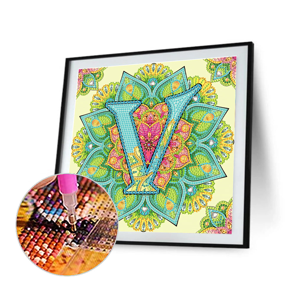 V Letter Mandala - Special Shaped Drill Diamond Painting 30*30CM