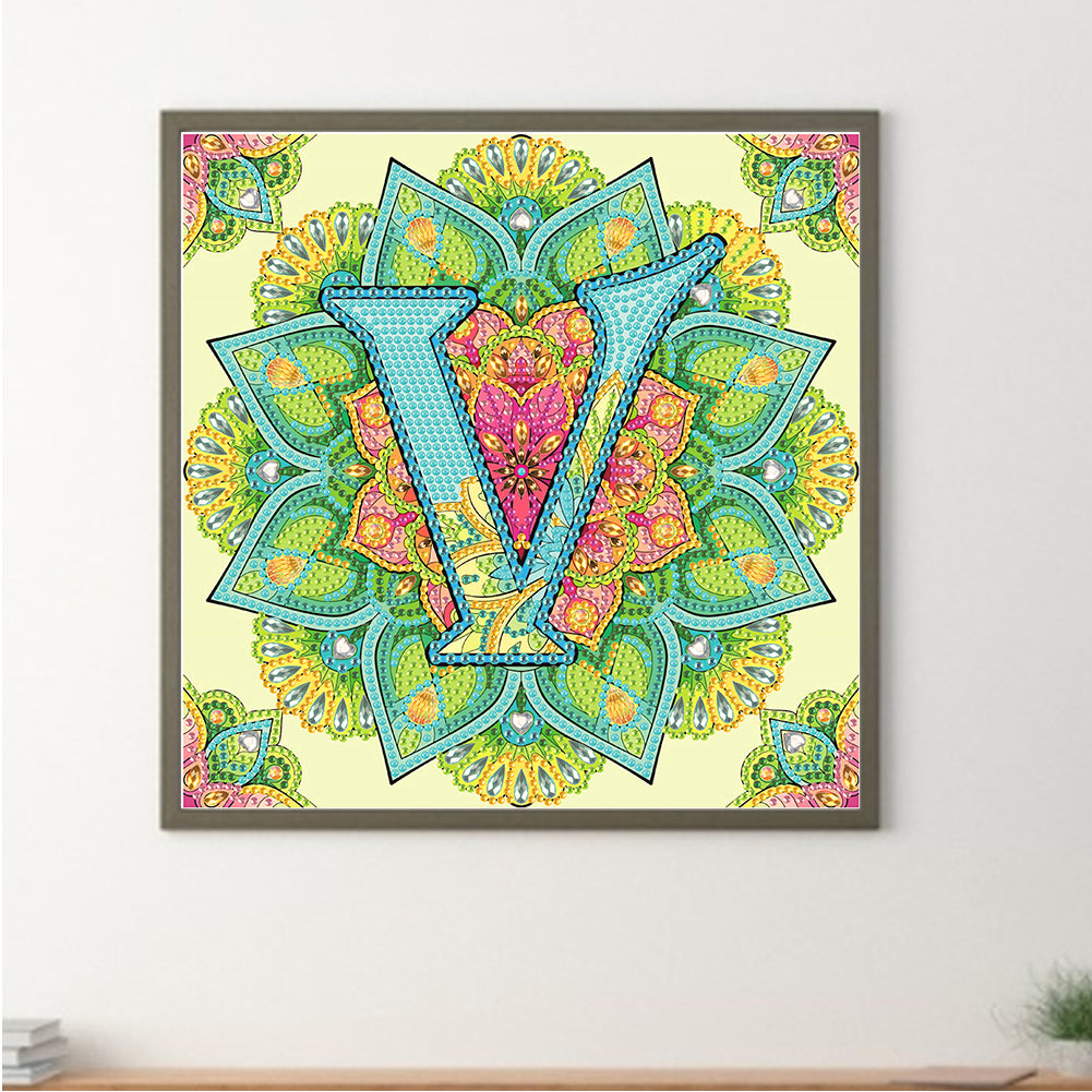 V Letter Mandala - Special Shaped Drill Diamond Painting 30*30CM