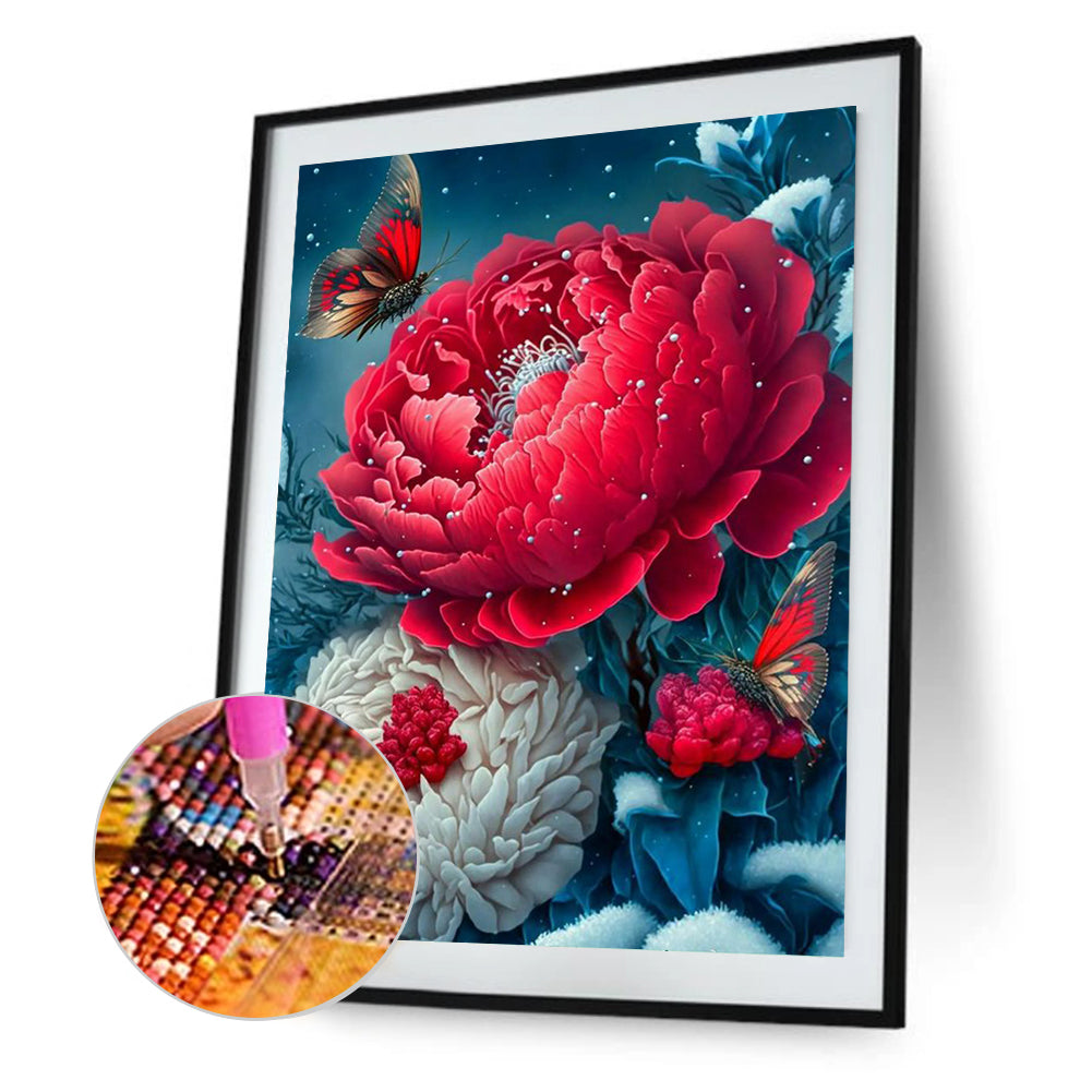 Butterfly Peony - Full Round Drill Diamond Painting 30*40CM