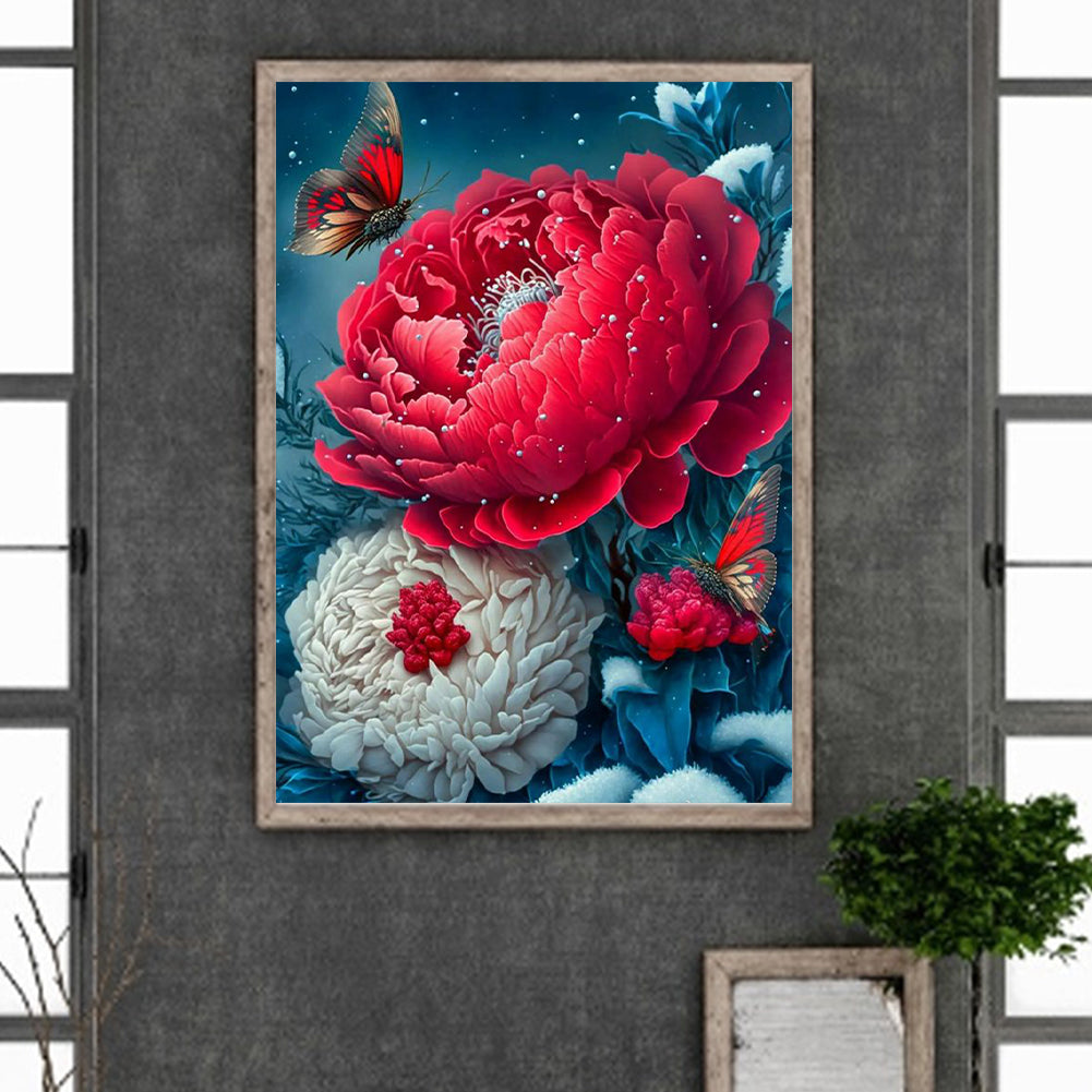 Butterfly Peony - Full Round Drill Diamond Painting 30*40CM