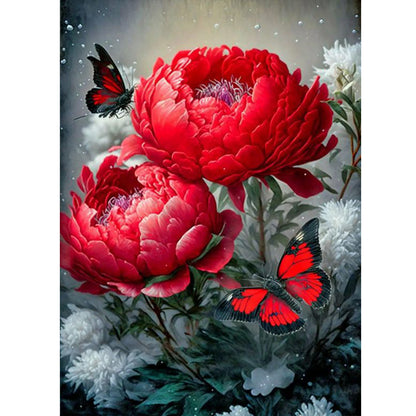 Butterfly Peony - Full Round Drill Diamond Painting 30*40CM