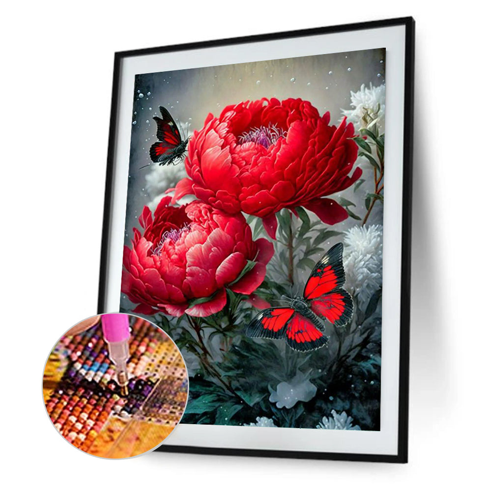 Butterfly Peony - Full Round Drill Diamond Painting 30*40CM