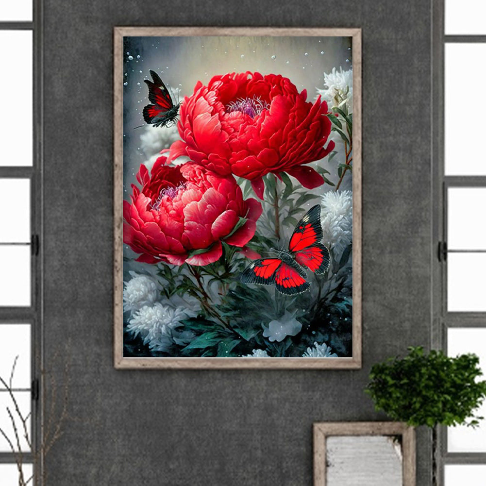 Butterfly Peony - Full Round Drill Diamond Painting 30*40CM