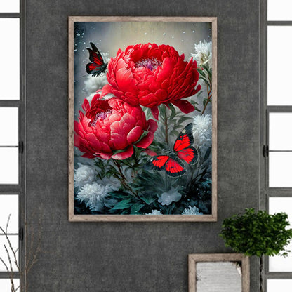 Butterfly Peony - Full Round Drill Diamond Painting 30*40CM