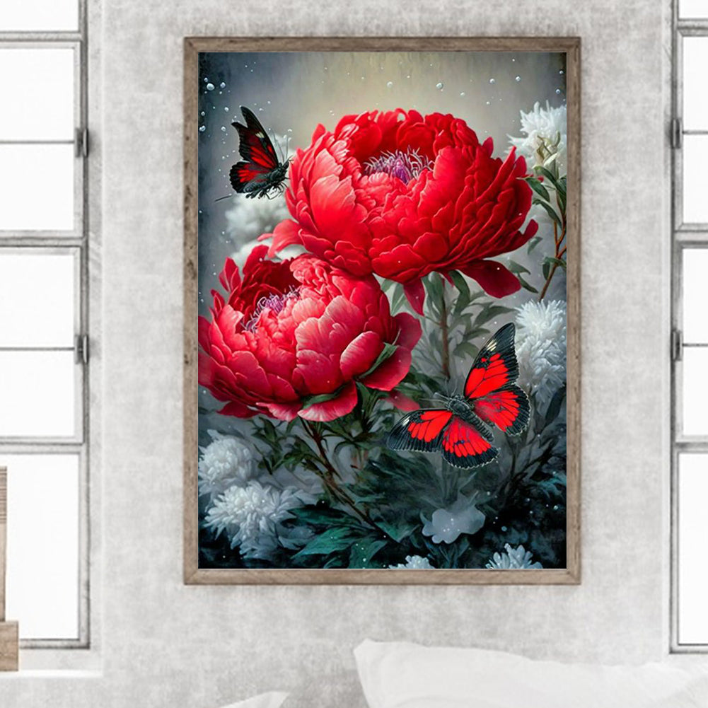 Butterfly Peony - Full Round Drill Diamond Painting 30*40CM