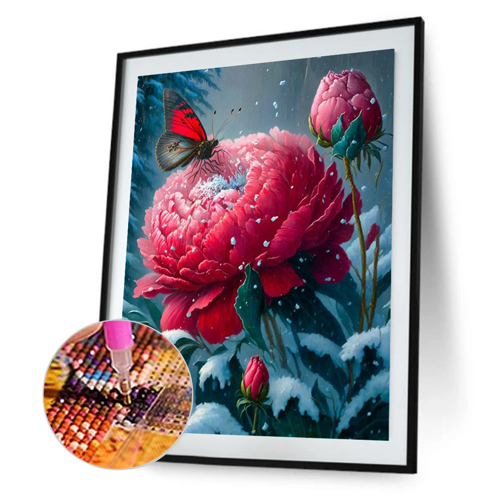 Butterfly Peony - Full Round Drill Diamond Painting 30*40CM