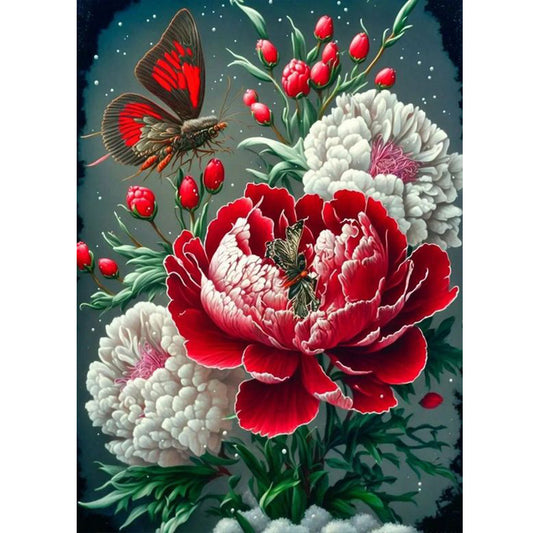 Butterfly Peony - Full Round Drill Diamond Painting 30*40CM