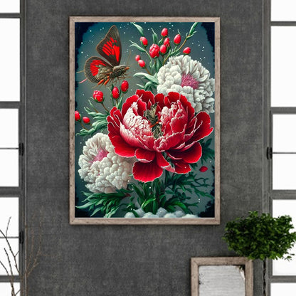 Butterfly Peony - Full Round Drill Diamond Painting 30*40CM