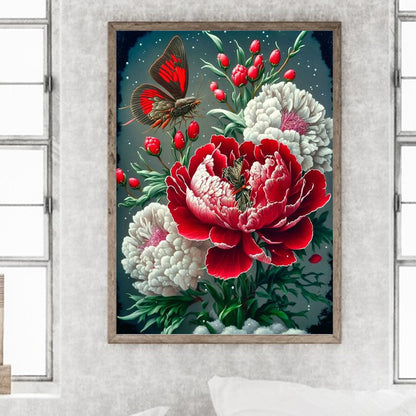 Butterfly Peony - Full Round Drill Diamond Painting 30*40CM