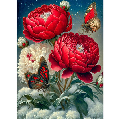 Butterfly Peony - Full Round Drill Diamond Painting 30*40CM