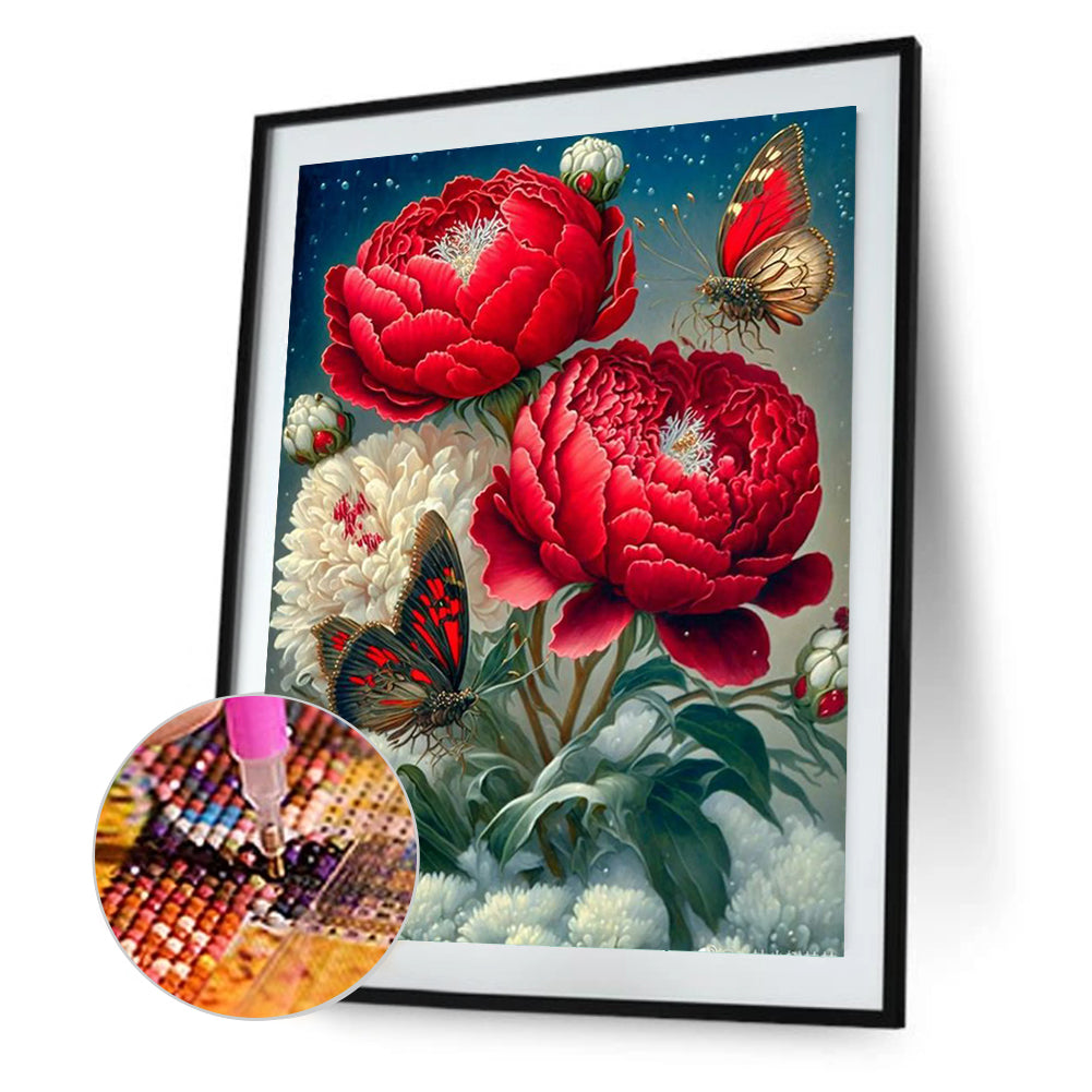 Butterfly Peony - Full Round Drill Diamond Painting 30*40CM