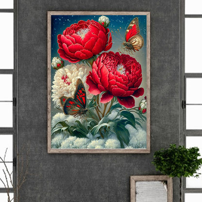 Butterfly Peony - Full Round Drill Diamond Painting 30*40CM