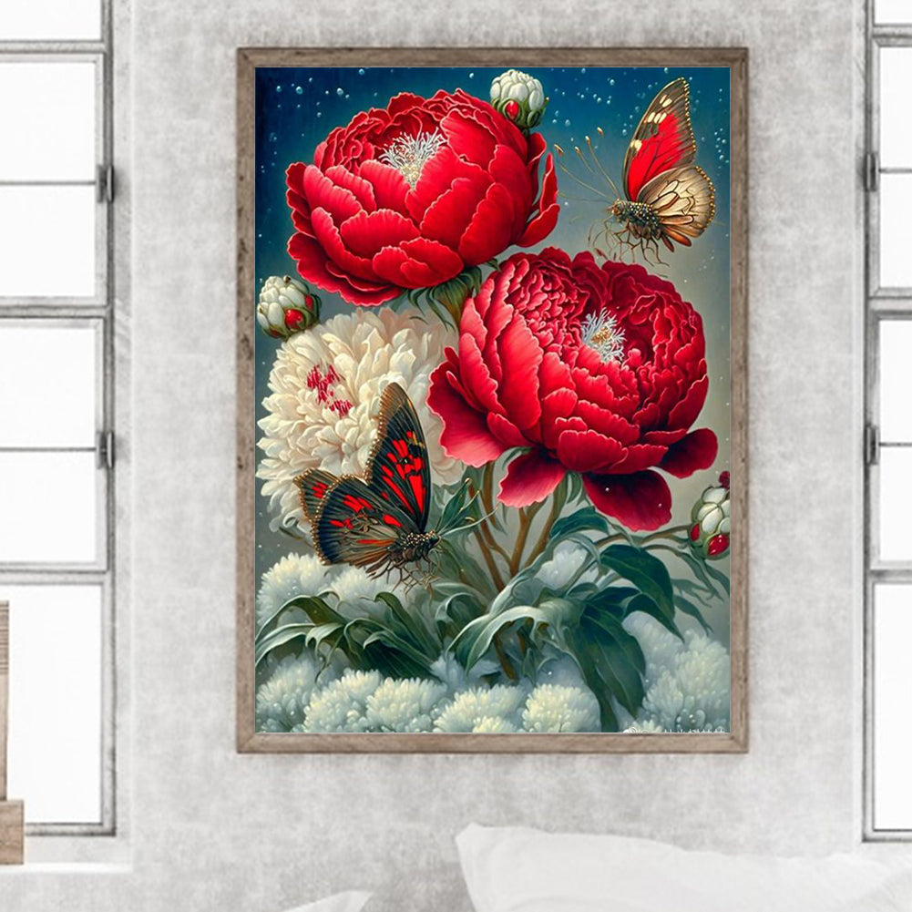 Butterfly Peony - Full Round Drill Diamond Painting 30*40CM