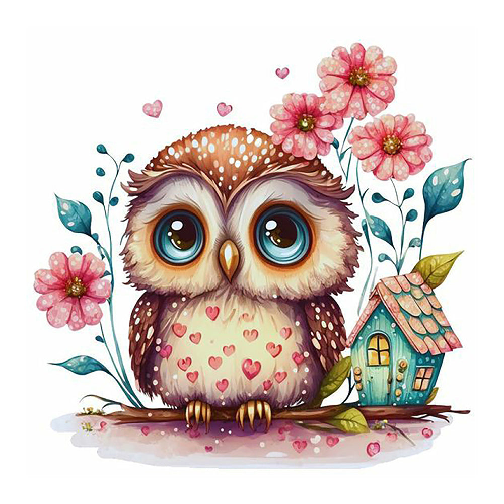 Owl And Its Little House - Full Round Drill Diamond Painting 30*30CM